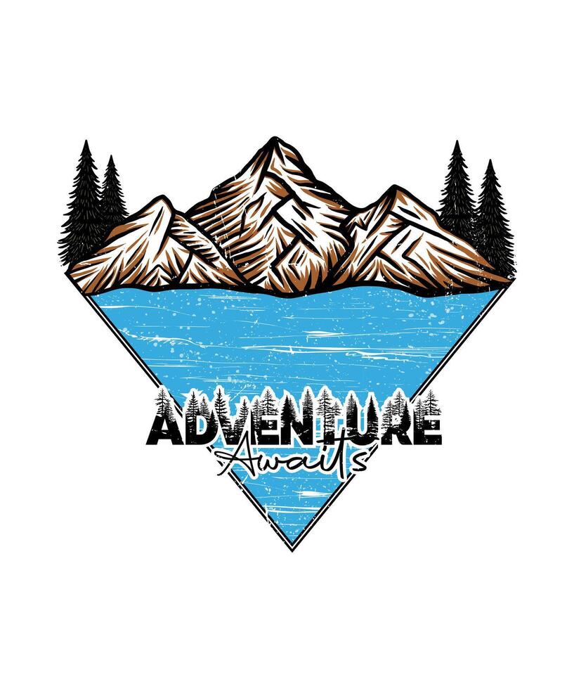 Adventure awaits outdoor travel t shirt design vector