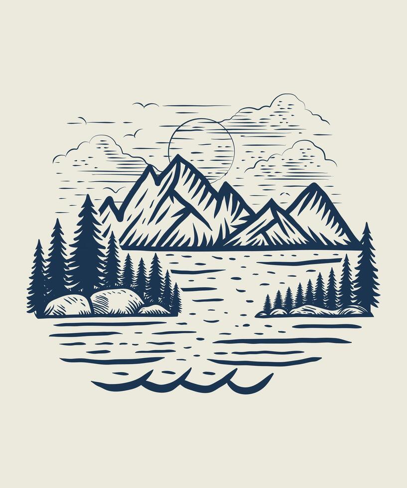 salvaje aventuras montaña línea Arte t camisa diseño ilustración vector