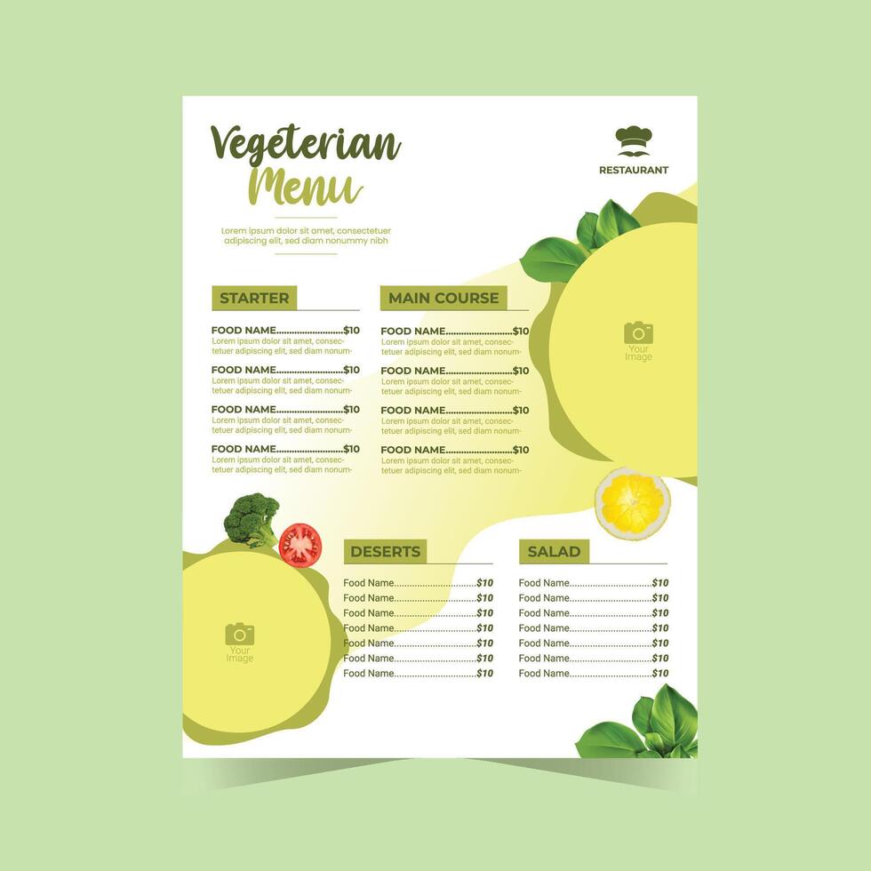 Vegeterian Restaurant Food Menu Template vector