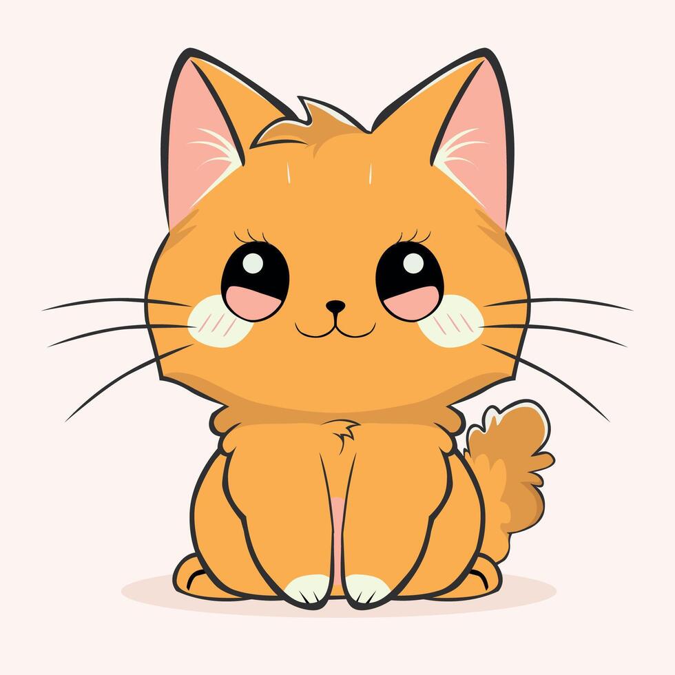 anime cartoon character orange color cute cat in spring, drawing, happy cute, art, animal, kitten, pet, graphic, cat vector