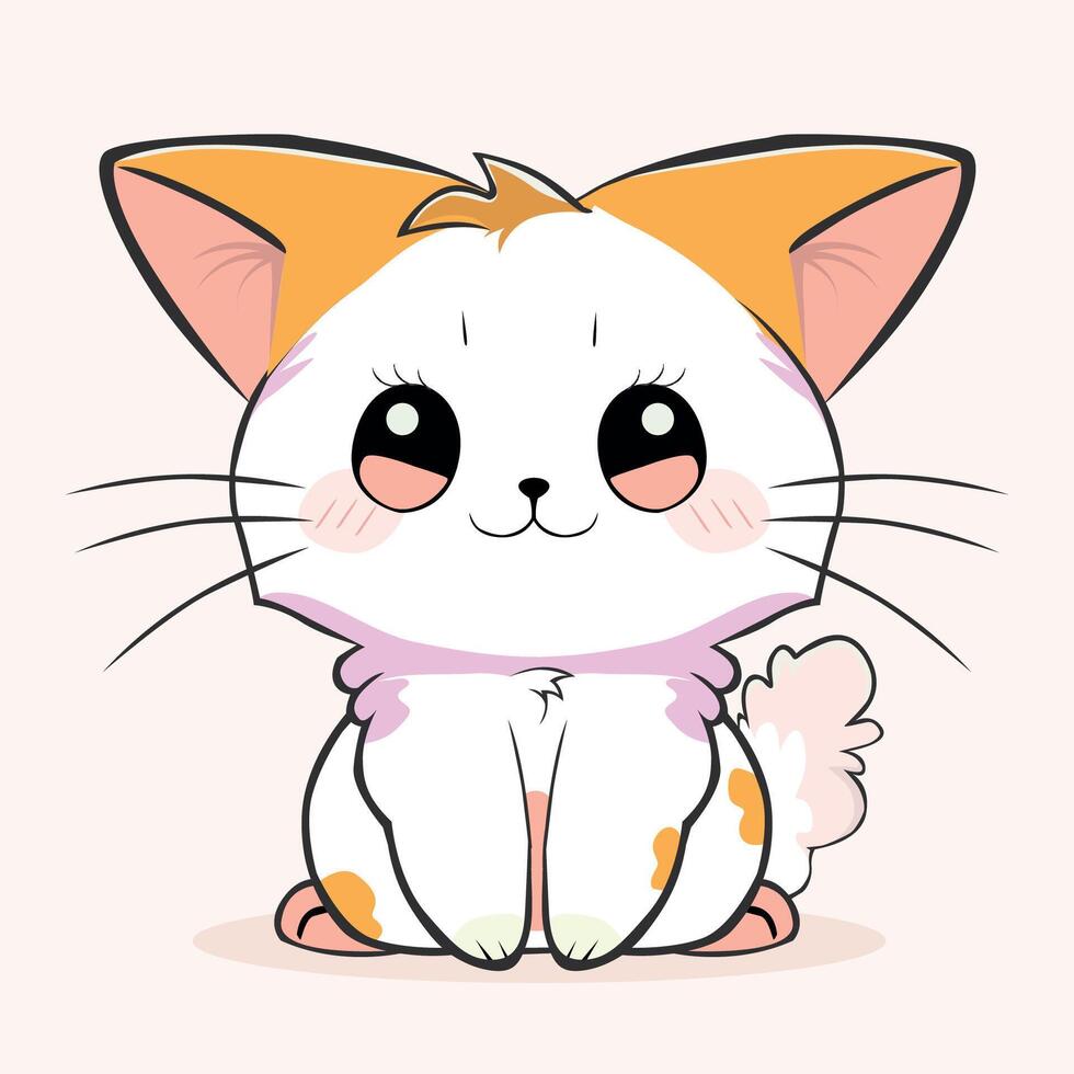 anime cartoon character orange color cute cat in spring, drawing, happy cute, art, animal, kitten, pet, graphic, cat vector