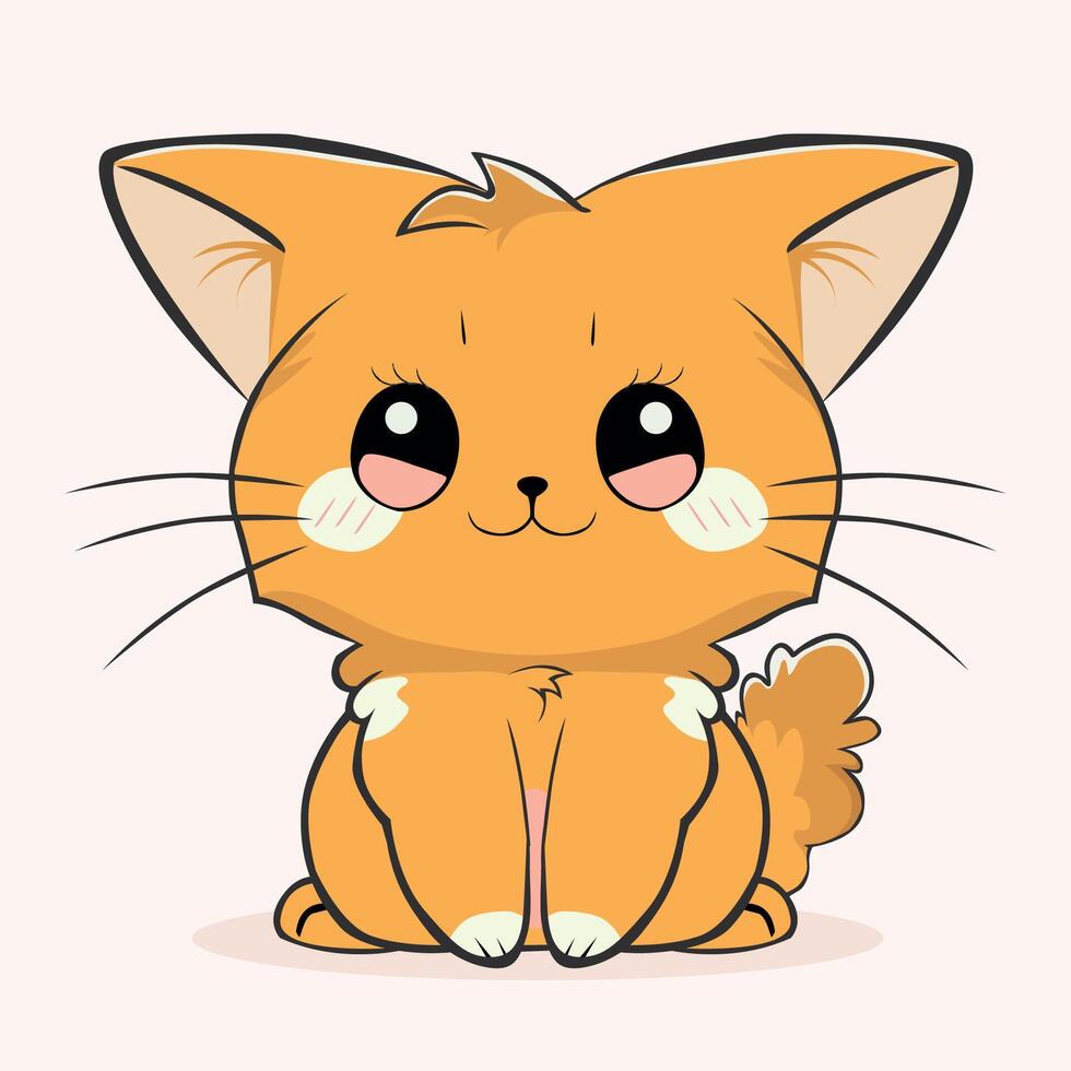 anime cartoon character orange color cute cat in spring, drawing, happy cute, art, animal, kitten, pet, graphic, cat vector