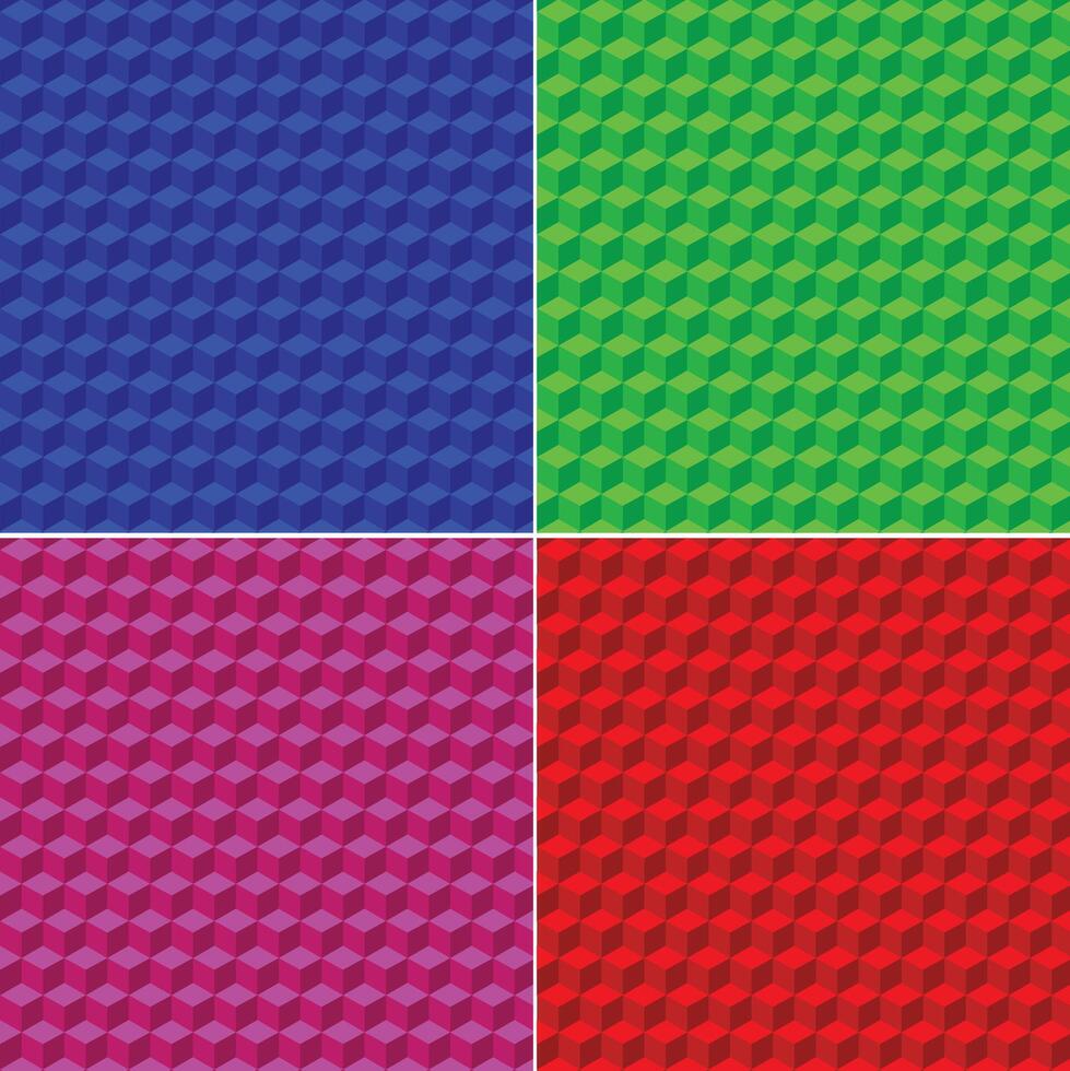 Abstract Bule Green Pink and Red cubes pattern 3D design. Dynamic geometric trendy color background. vector