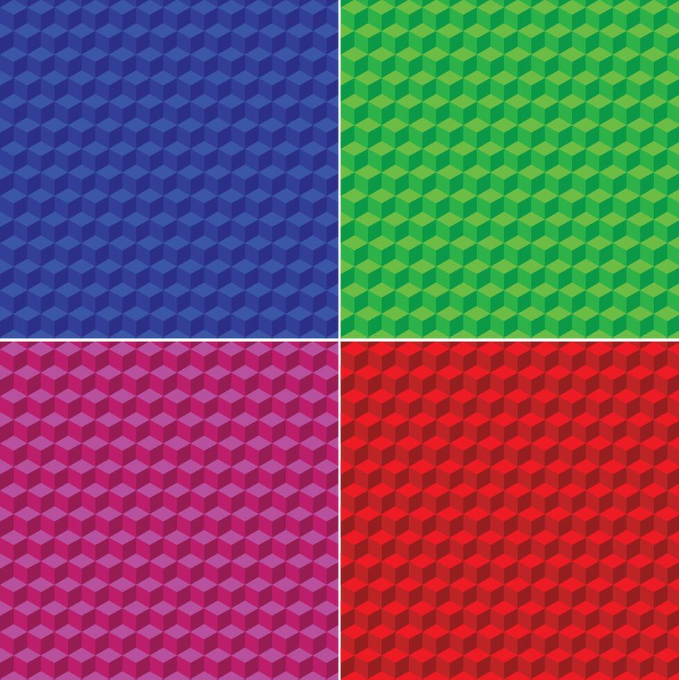 Abstract Bule Green Pink and Red cubes pattern 3D design. Dynamic geometric trendy color background. vector