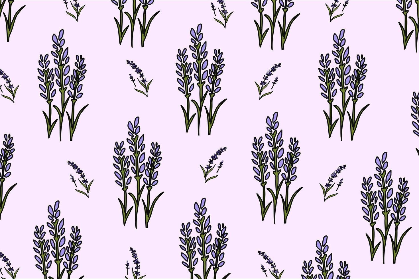 Lavender pattern with purple flowers and leaf. Seamless floral background vector