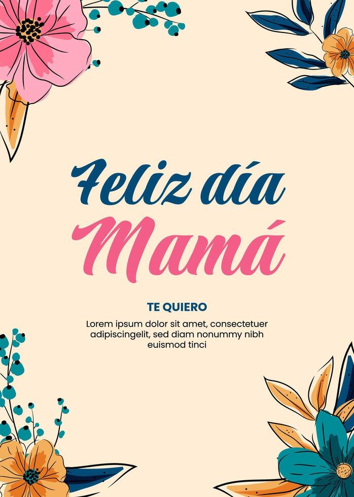 Hand drawn mothers day greeting card template in spanish vector