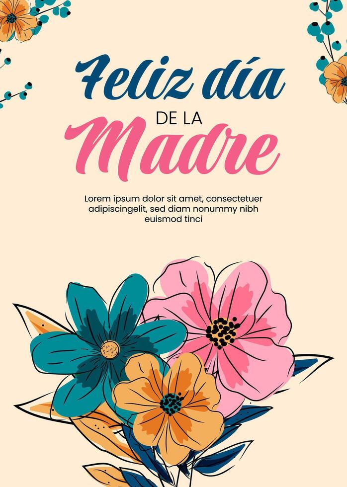 Hand drawn mothers day greeting card template in spanish vector