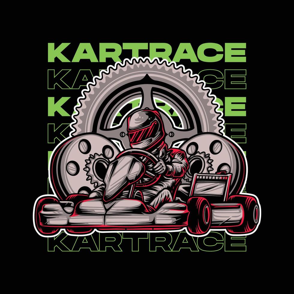 Gokart racing with person driving and wearing an helmet dark art style illustration vector