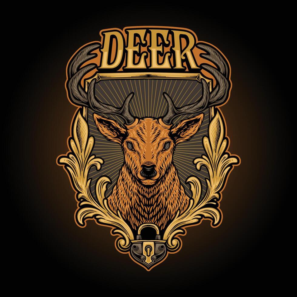 Deer with shield vintage style illustration for t-shirt vector