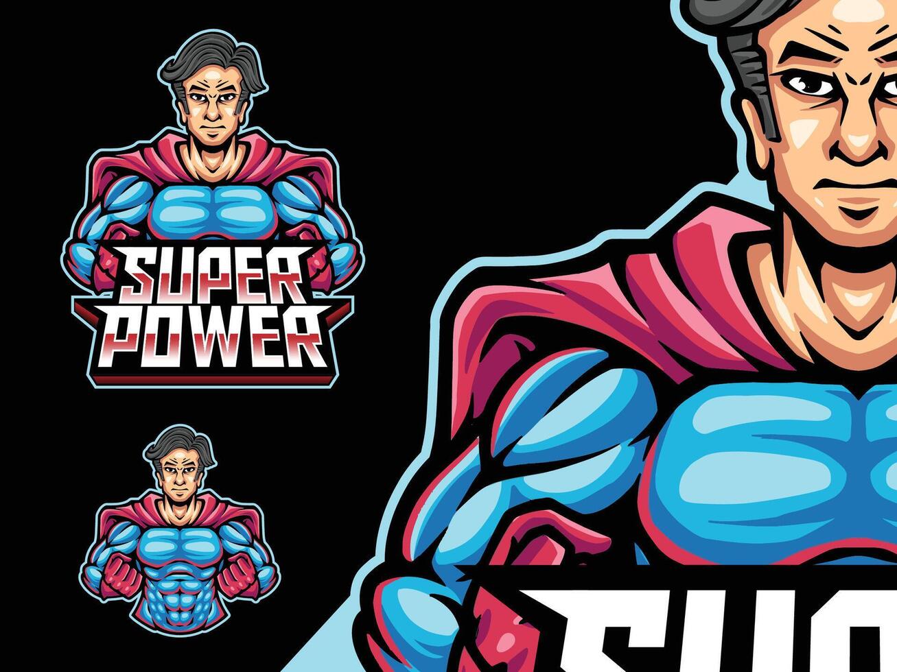 Super power man mascot for esport team logo design vector