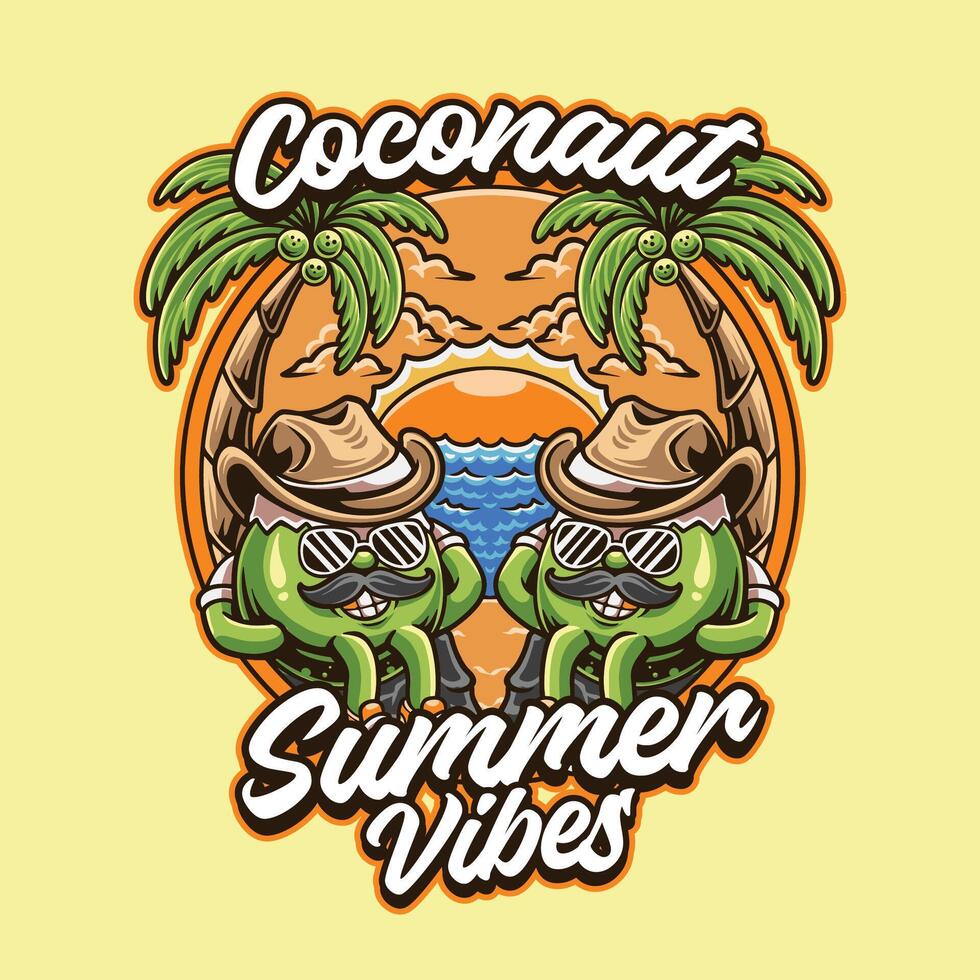 Coconut chill at the beach with summer vibes vector