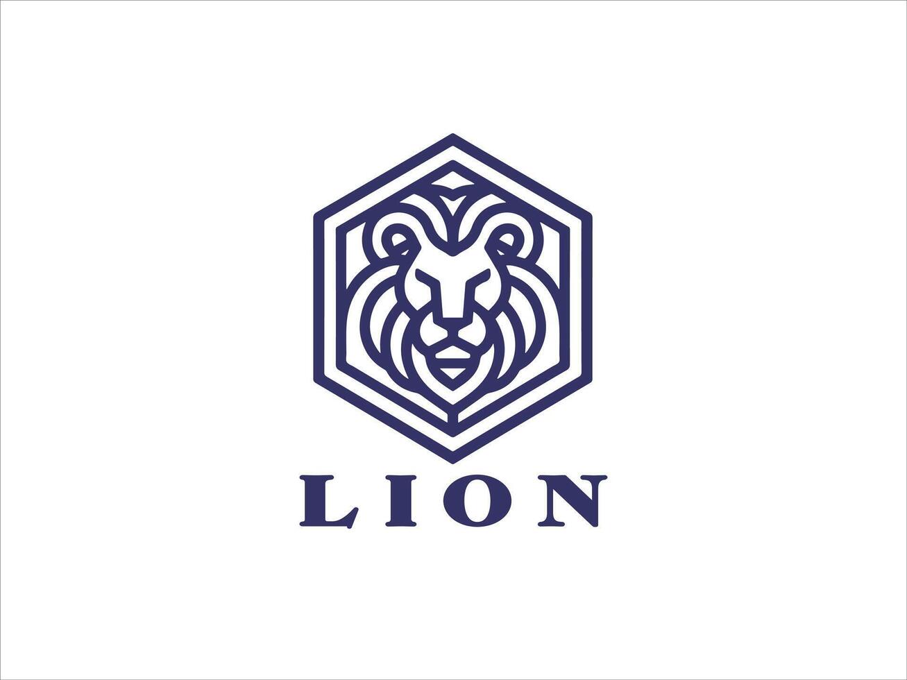Hexagon Lion Logo Design Icon Symbol Template vector