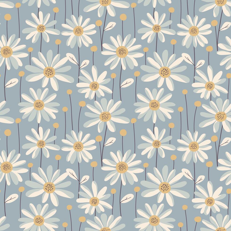 Blue and white daisies retro pattern vector