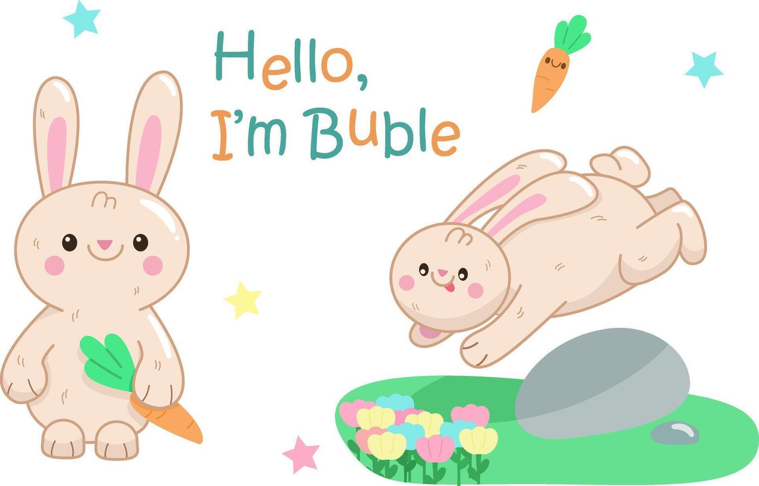 Colorful illustrations of a cute bunny character in kawaii style, perfect for adding charm and playfulness to your projects. Ideal for children's books, merchandise, and more vector