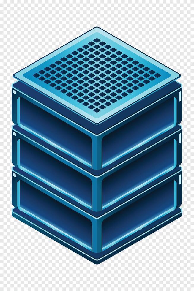 Isometric futuristic server. Isometric database or data center. Abstract blockchain. Computer storage. Cloud storage. illustration vector