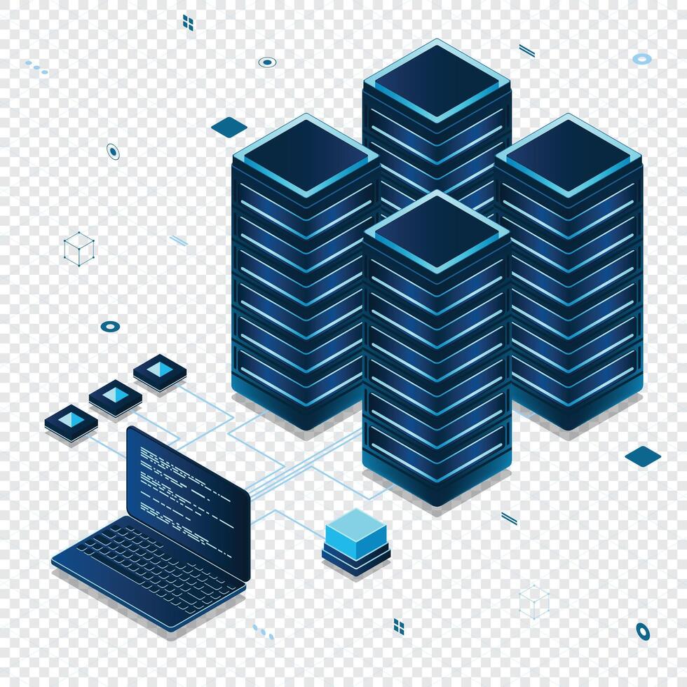Database servers. Server room data center. Hosting server isometric. isometric illustration vector