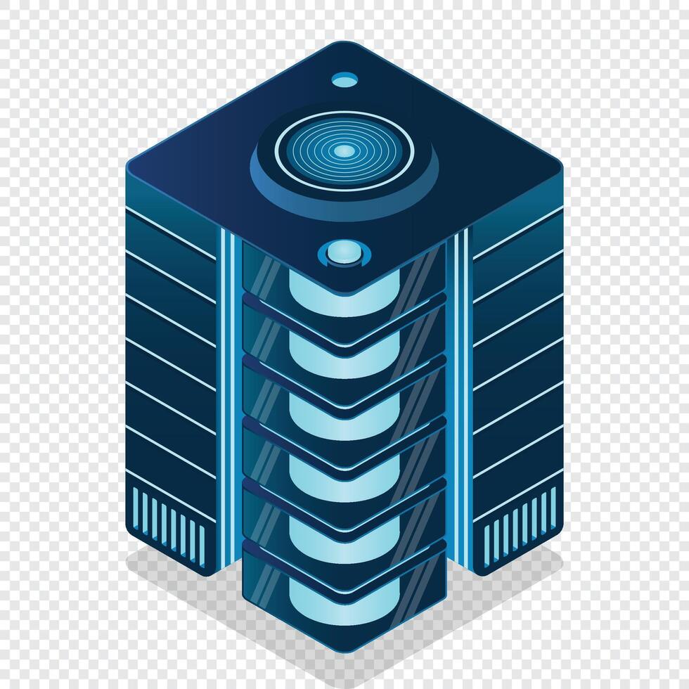 Isometric futuristic server. Isometric database or data center. Abstract blockchain. Computer storage. Cloud storage. illustration vector