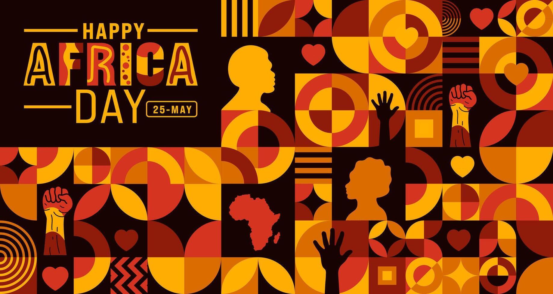 25 May is Happy Africa Day geometric shape pattern background with african map design template. Holiday concept. use to background, banner, placard, card, and poster design template. vector