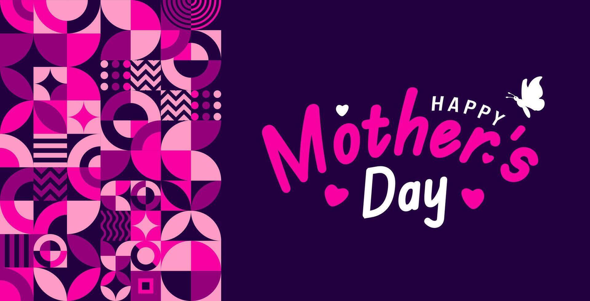 Happy Mother's day typography with geometric shape pattern background template. use to background, banner, placard, card, and poster design template with text inscription and standard color. vector