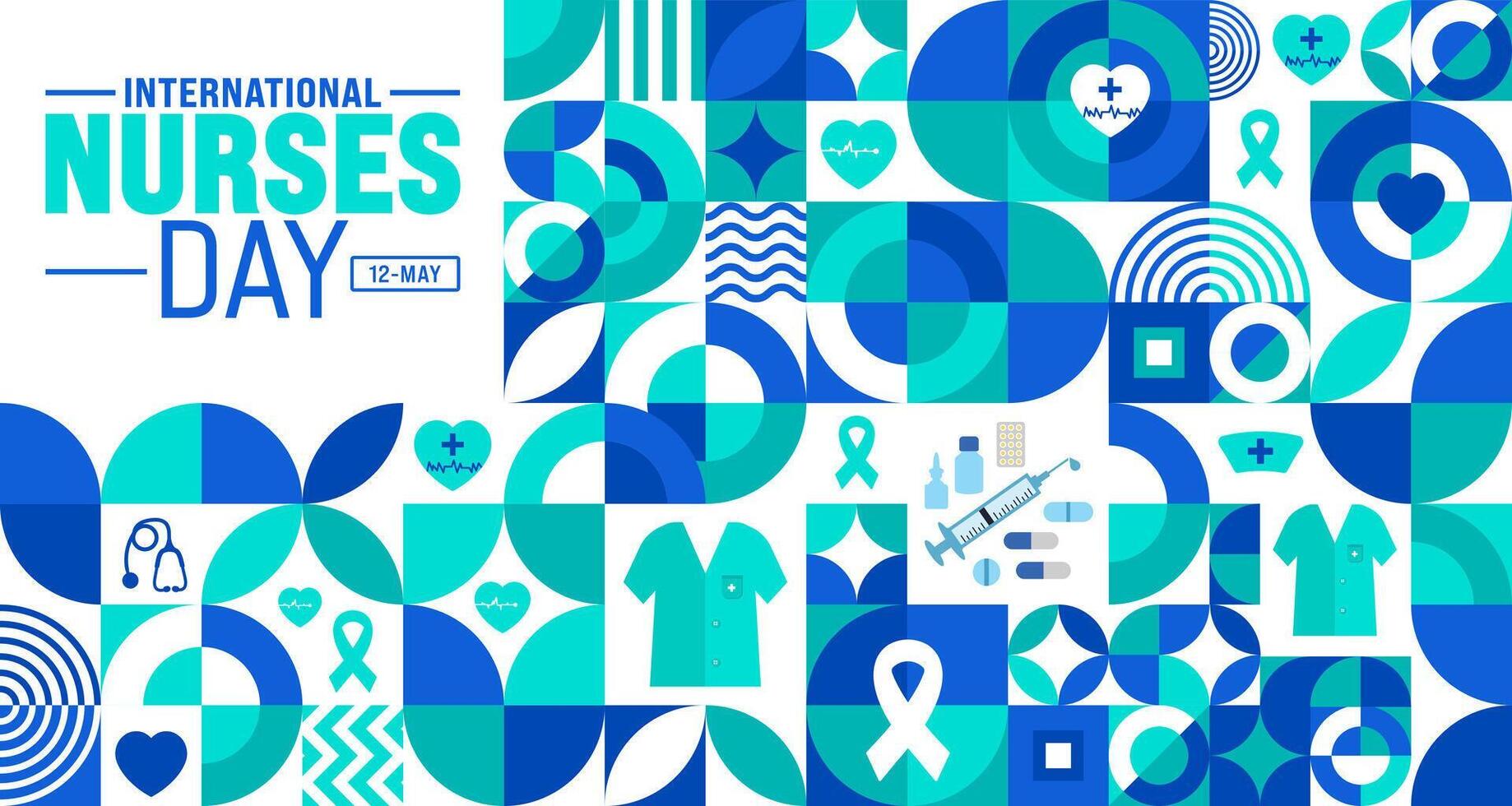 12 May is International Nurses Day geometric shape pattern background template. nurse dress, medical instrument, medicine, Medical and health care concept. use to background, banner, poster design. vector
