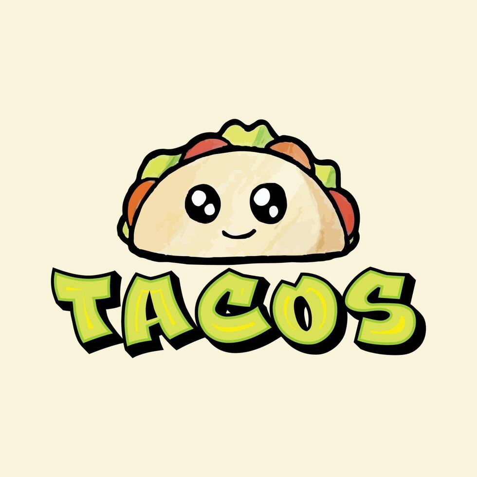 tacos ilustración con tipografía diseño vector