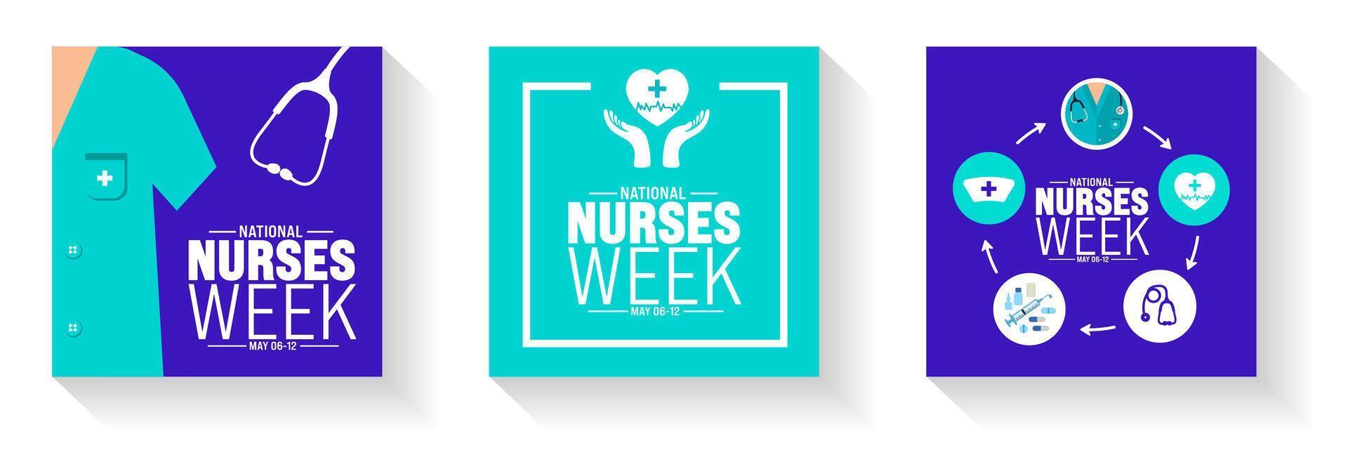 6th to 12 May is National nurses week social media post banner background template set. nurse dress, medical instrument, medicine, Medical and health care concept. Celebrated annually in United States vector