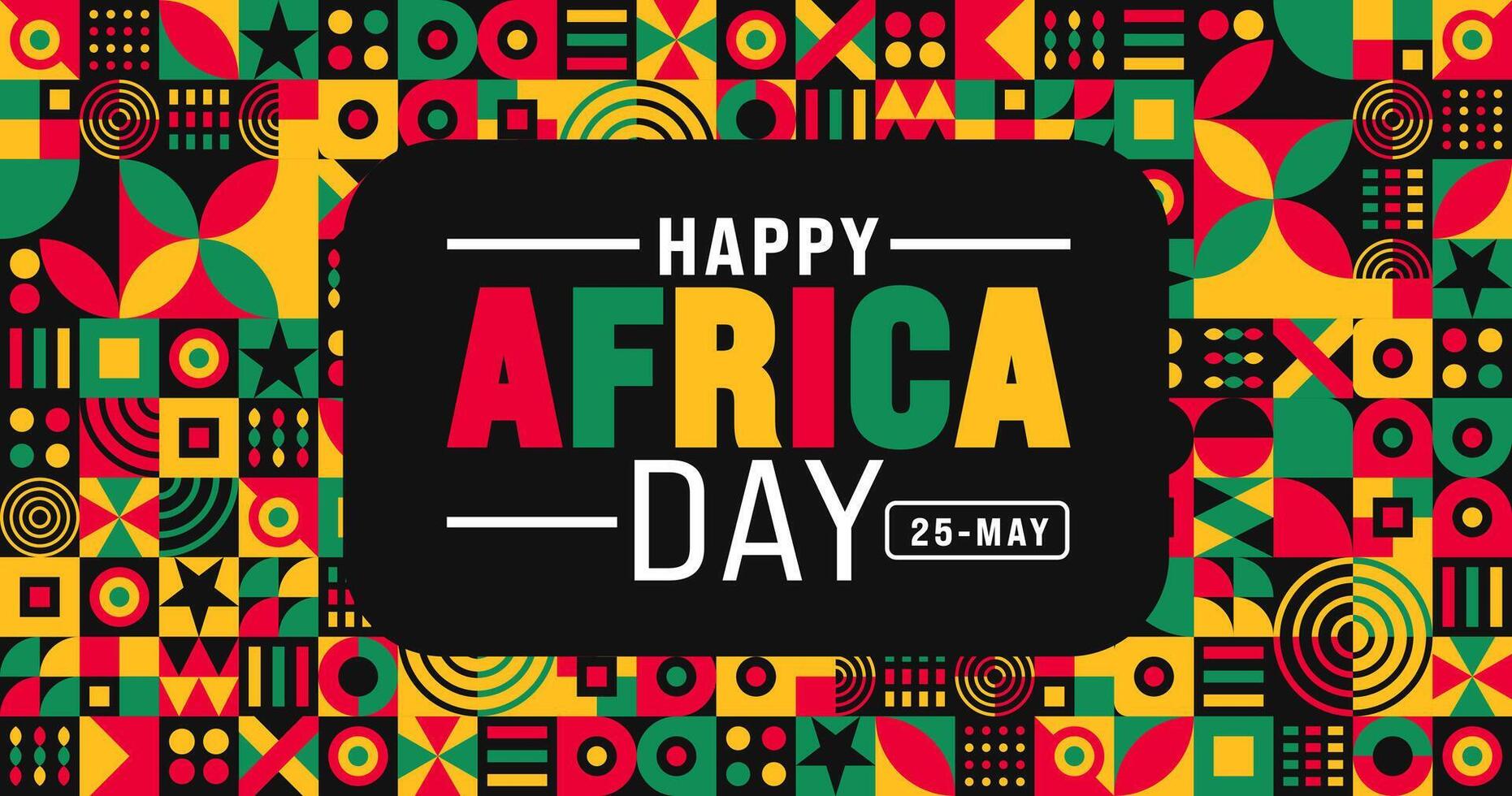 25 May is Happy Africa Day geometric shape pattern background with african map design template. Holiday concept. use to background, banner, placard, card, and poster design template. vector