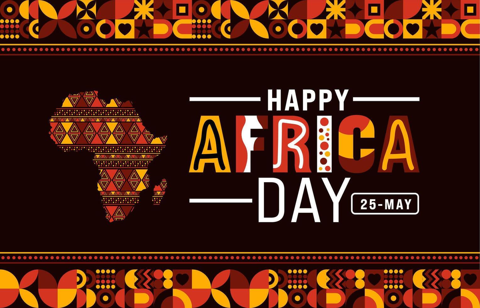 25 May is Happy Africa Day geometric shape pattern background with african map design template. Holiday concept. use to background, banner, placard, card, and poster design template. vector