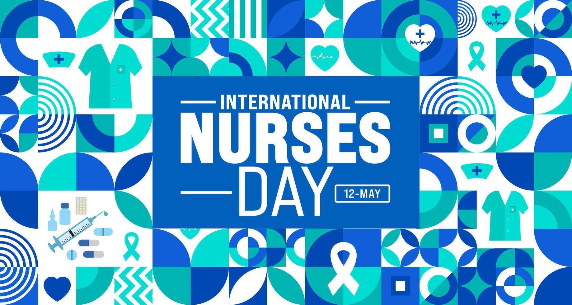 12 May is International Nurses Day geometric shape pattern background template. nurse dress, medical instrument, medicine, Medical and health care concept. use to background, banner, poster design. vector