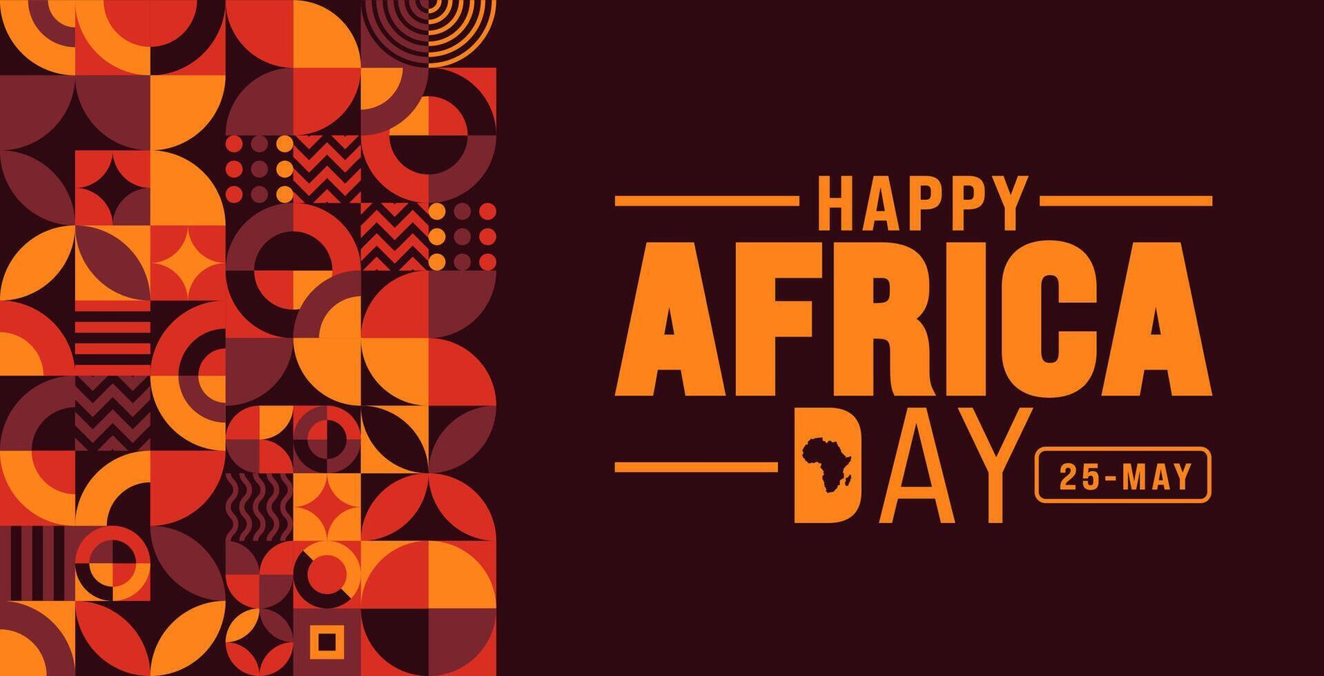 25 May is Happy Africa Day geometric shape pattern background with african map design template. Holiday concept. use to background, banner, placard, card, and poster design template. vector
