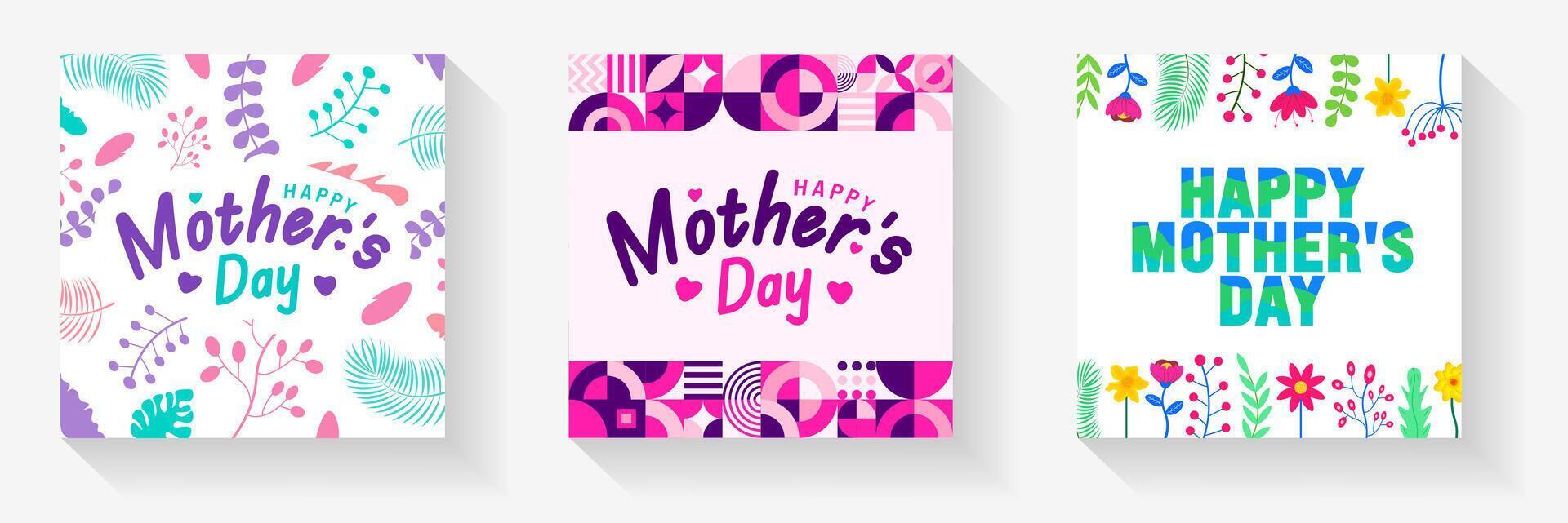 Happy Mother's day typography with colorful flower pattern background template set. use to background, banner, placard, card, and poster design template with text inscription and standard color. vector