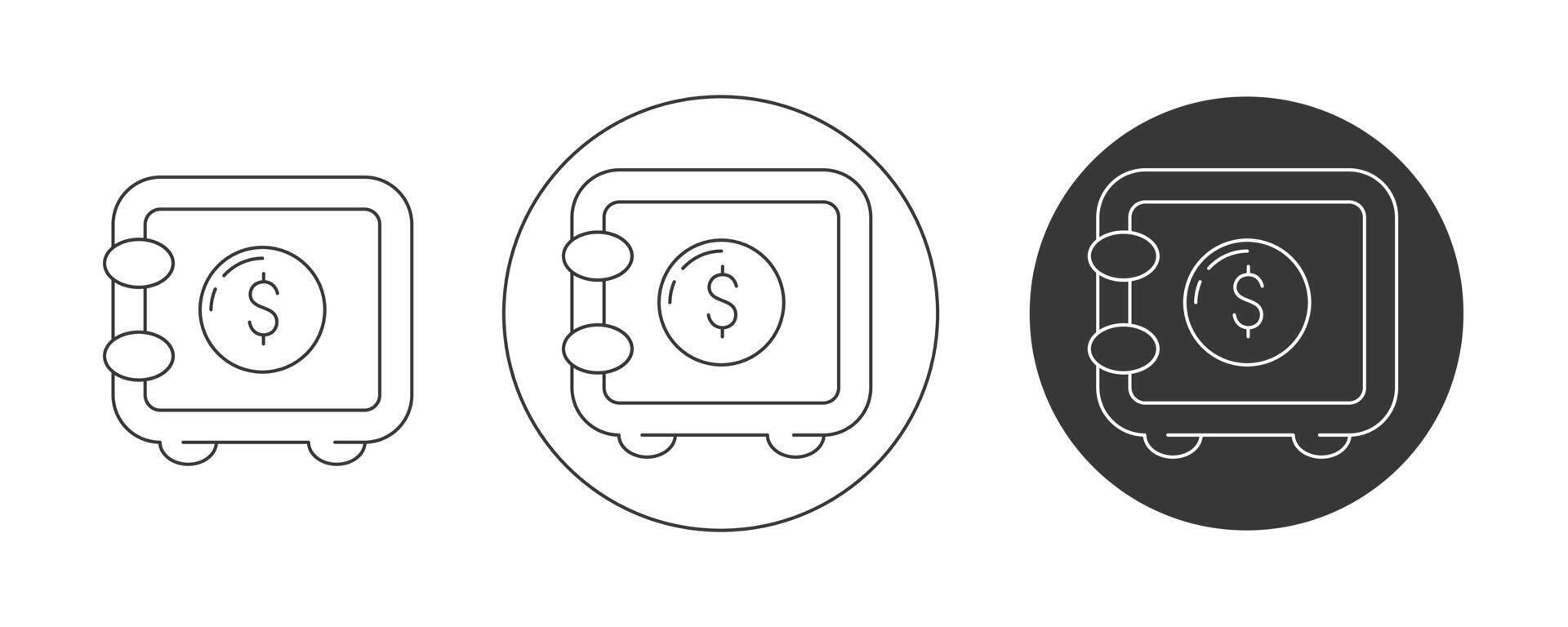 Safe with dollar sign. icon set, editable stroke. Flat line, pictogram. Finance and business concept. For app, website, ui. Isolated background. vector