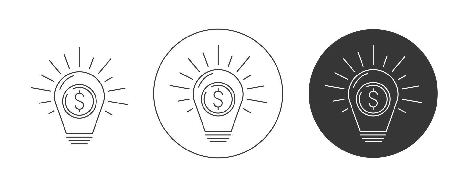 Light bulb with dollar sign. Insightful growth idea, money thinking. icon set, editable stroke. Flat line, pictogram. Finance, business concept. For app, website, ui. Isolated background. vector