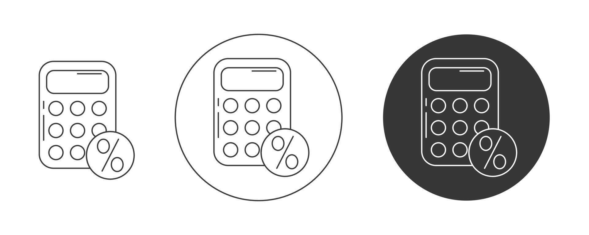 Calculator with percent sign. icon set, editable stroke. Flat line, pictogram. Finance and business concept. For app, website, ui. Isolated background. vector