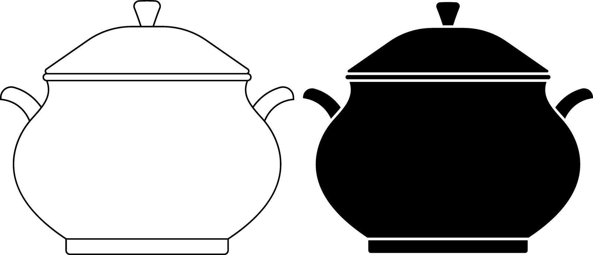 outline silhouette tureen icon set vector