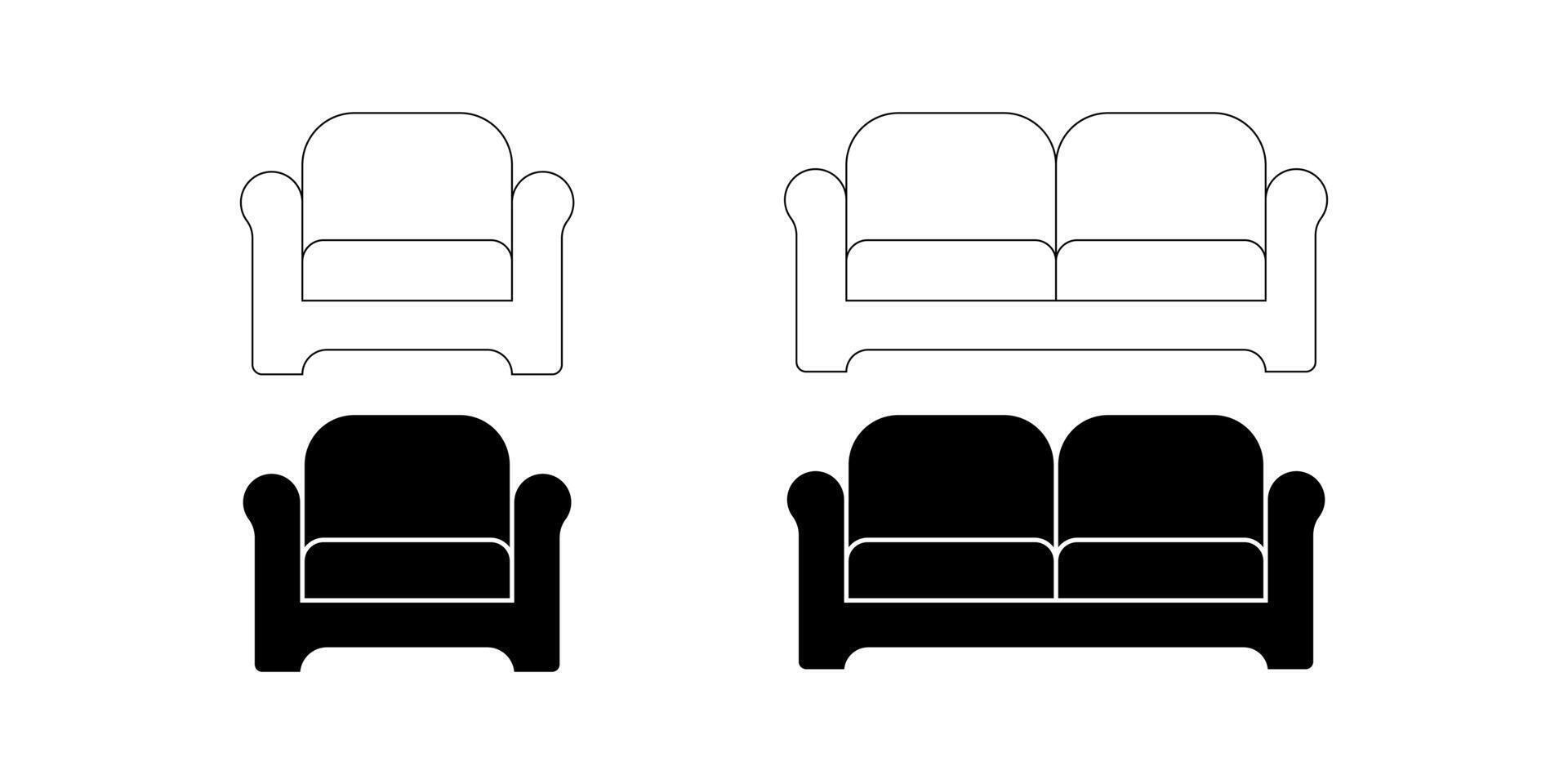 outline silhouette sofa icon set isolated on white background vector