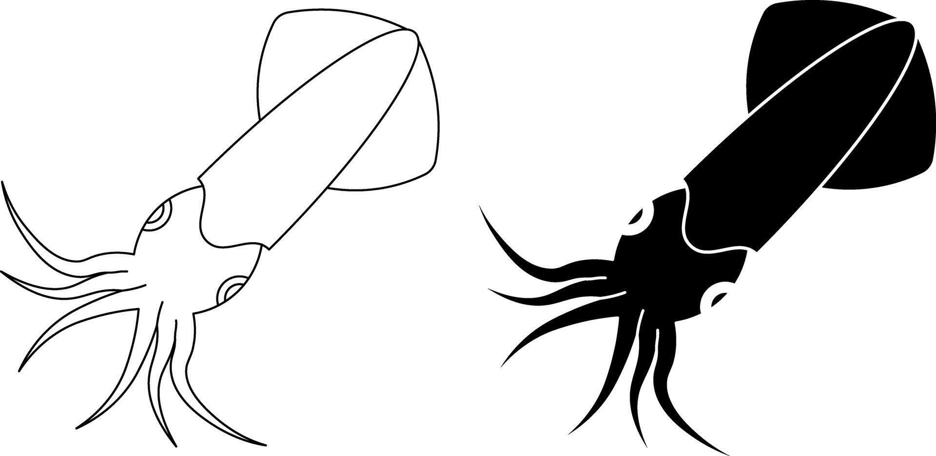 outline silhouette squid icon set vector