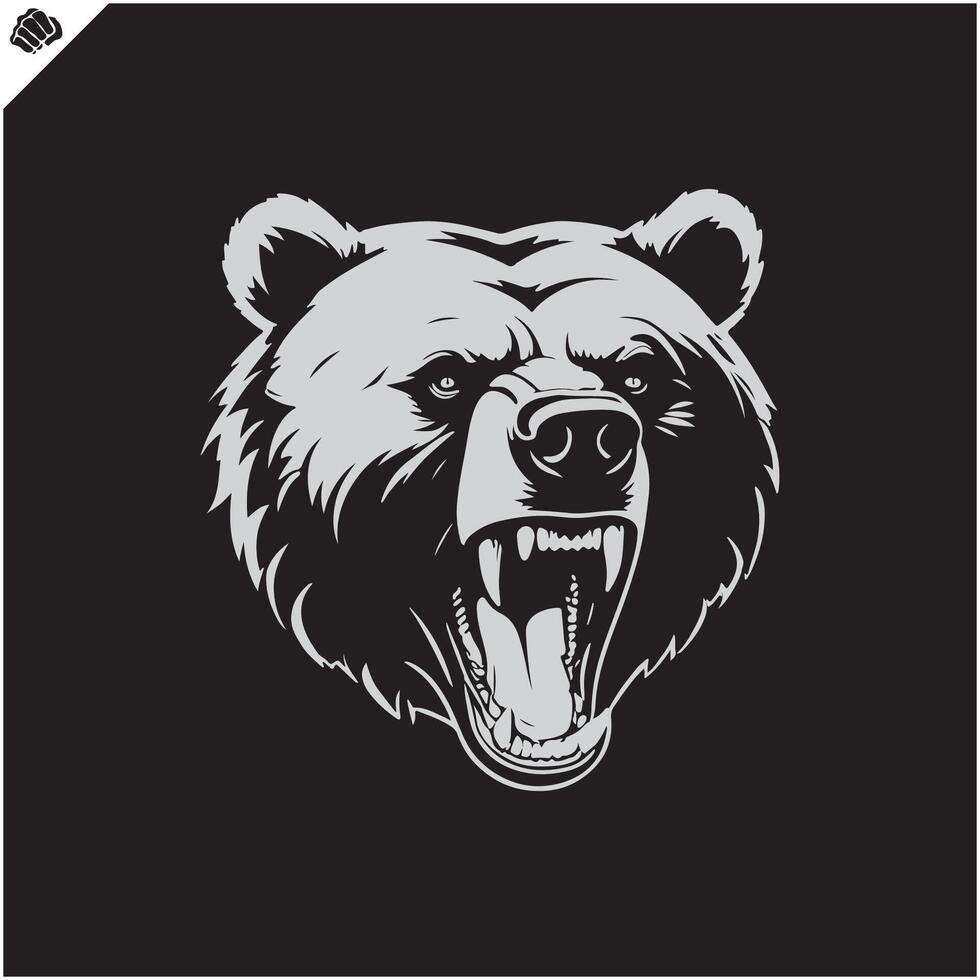 Head of an aggressive bear, wide grinning evil mouth. . EPS vector