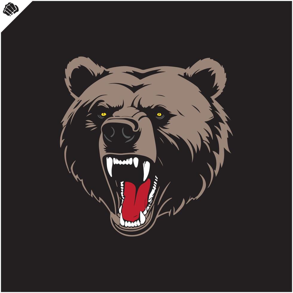 Head of an aggressive bear, wide grinning evil mouth. . EPS vector