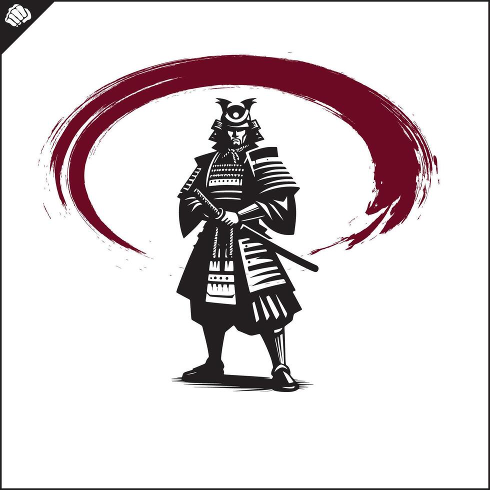 samurai. Japón guerrero con katana césped. vector