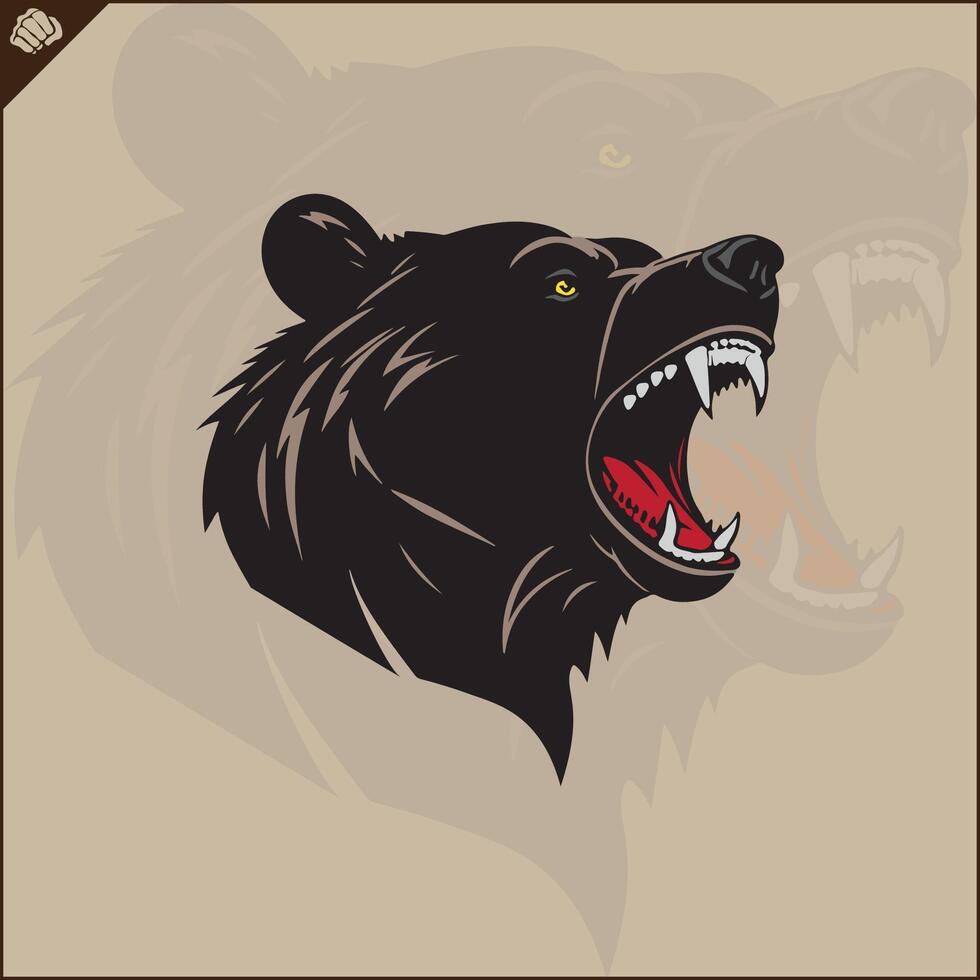 cabeza de un agresivo oso, amplio sonriendo mal boca. . eps vector