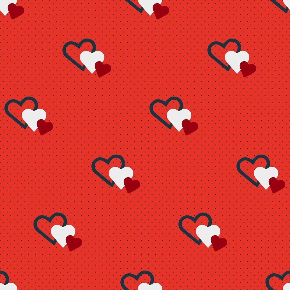 Valentines day red hearts background, seamless pattern vector