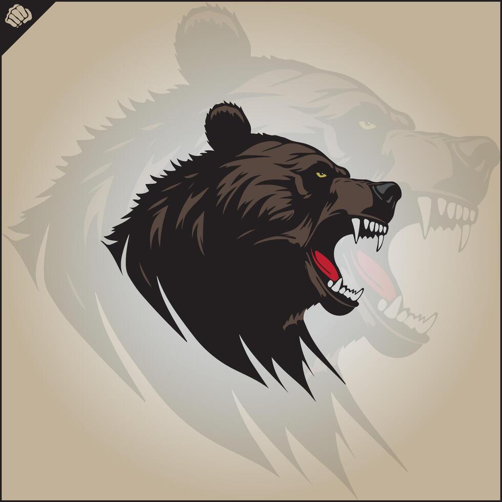 Head of an aggressive bear, wide grinning evil mouth. . EPS vector