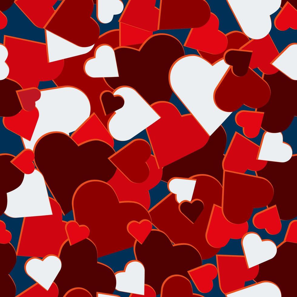 Valentines day red hearts background, seamless pattern vector