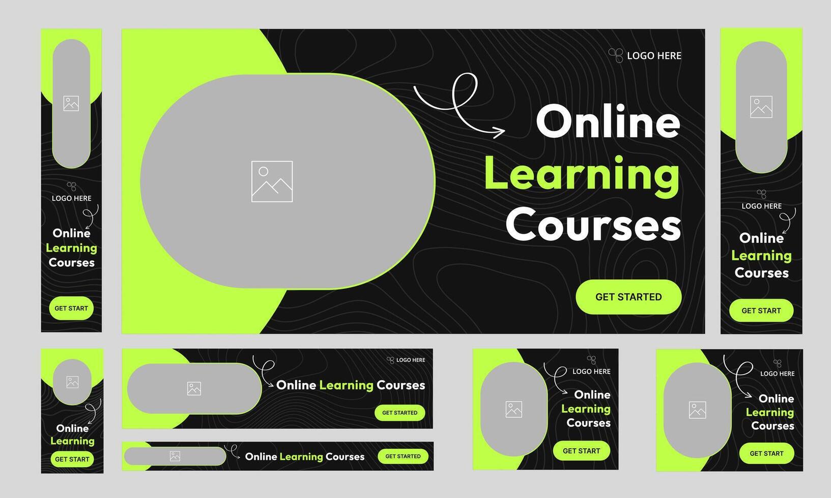 Education courses web set banner design for social media post, online learning platform web bundle banner design, fully customizable eps 10 file format vector