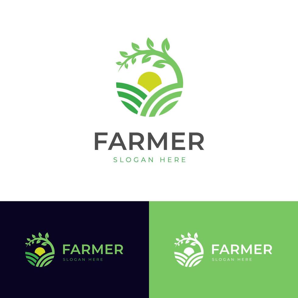 agriculture or farm logo icon design with fresh plants graphic element symbol for agronomy, rural country farming field logo template vector