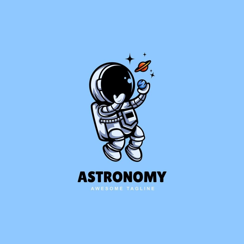 Astronaut Floating with moon, planet orbit Cartoon logo Icon design Illustration for astronomy Science Technology logo template vector