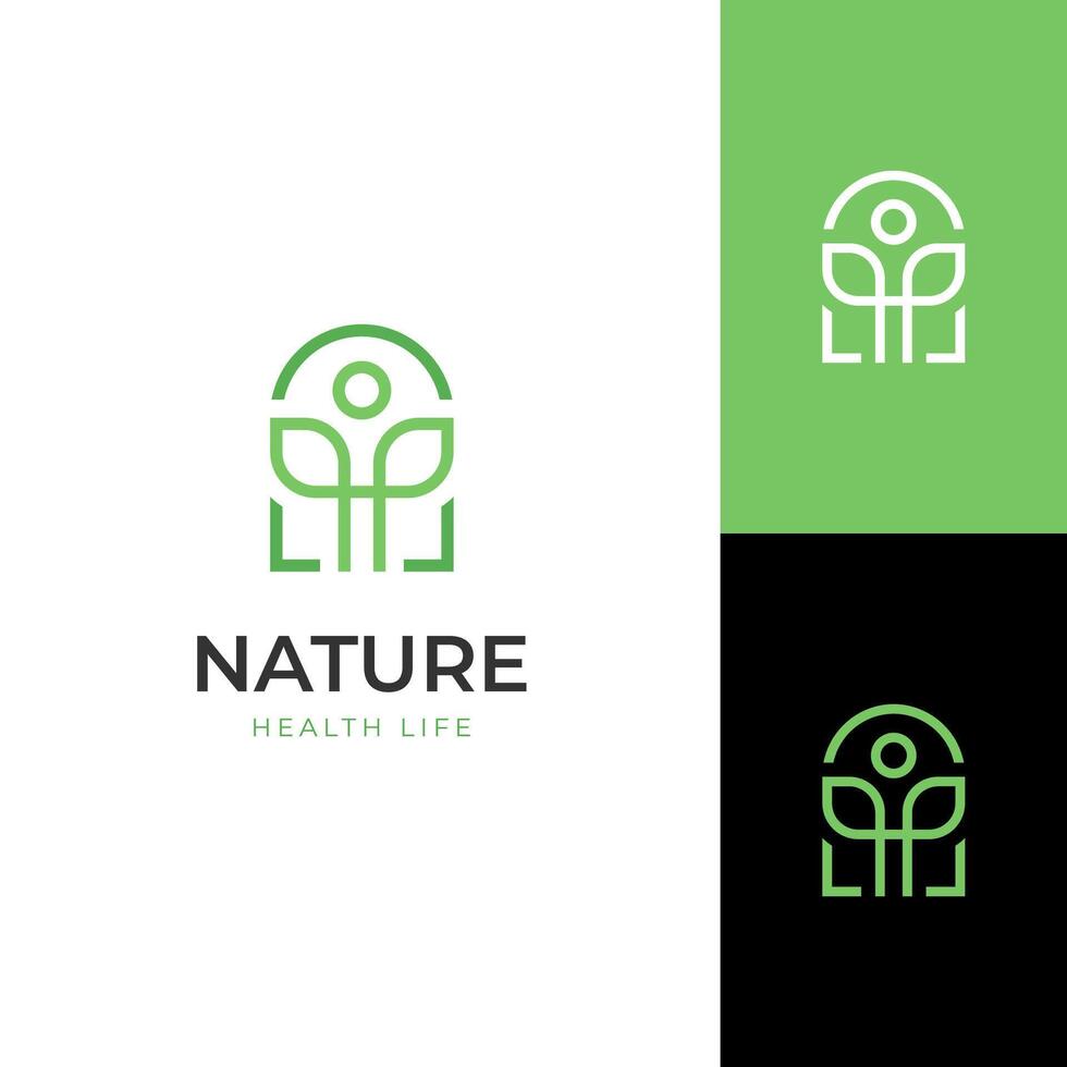 Health life logo icon design with people leaf graphic element symbol for wellness center logo template vector