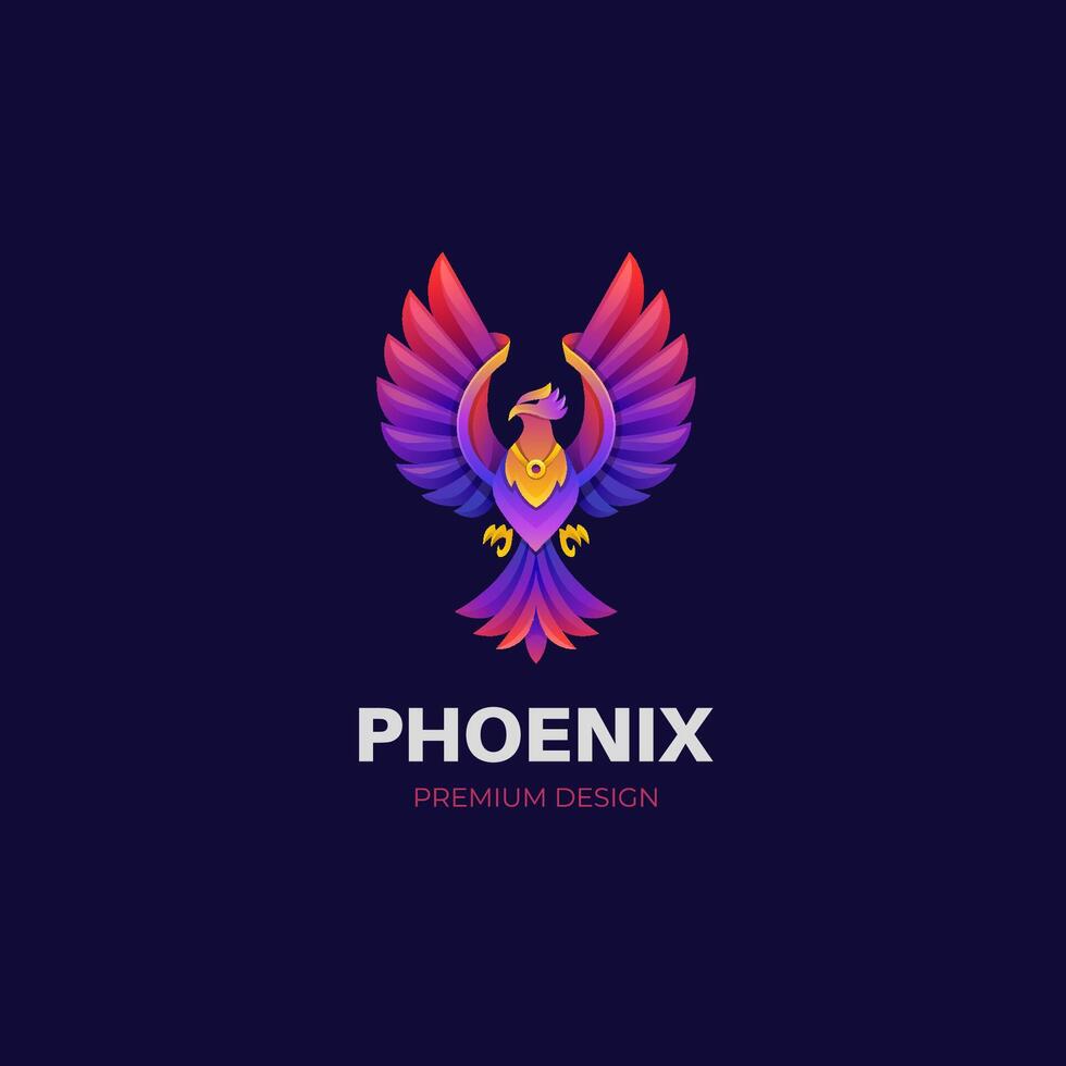 awesome phoenix fly gradient logo illustration with colorful style design vector