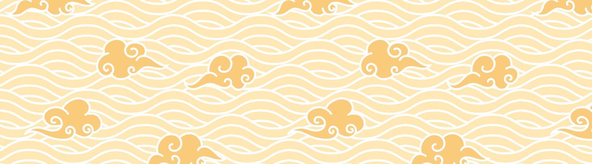 yellow wave seamless pattern japanese style with ornamental cloud